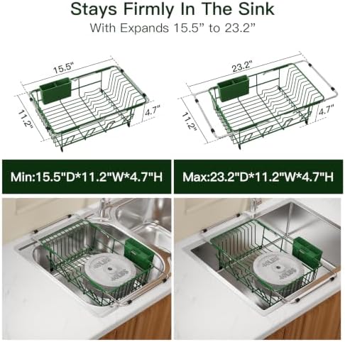 MAJALiS Green Dish Drying Rack Over The Sink with Utensil Holder - Image 3