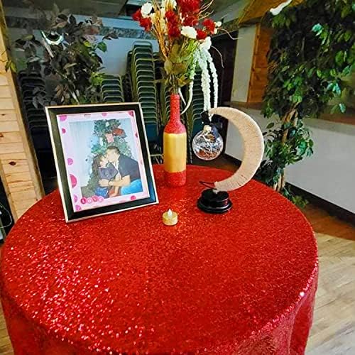 JYFLZQ Red Sequin Tablecloth, Glitter Party Table Cover 50 Inch Round - Image 2