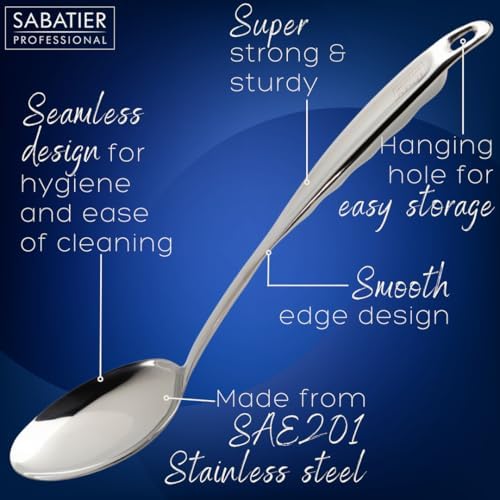 Sabatier Professional Large Metal Serving Spoon - Mirror Polished Stainless Steel Cooking Spoon Presenting Mash, Salads & Desserts. Strong Construction. 5 Year Guarantee, Dishwasher Safe - Image 3