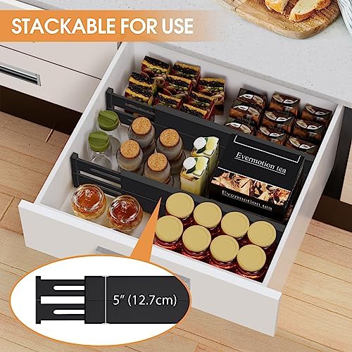 Bamboo Drawer Dividers, Adjustable Drawer Organizers, Fits 12.6–16" Drawers | 2.5" High, 4 Pack Expandable Drawer Separators for Kitchen, Nursery, Dressers & Office Storage, Black - Image 4