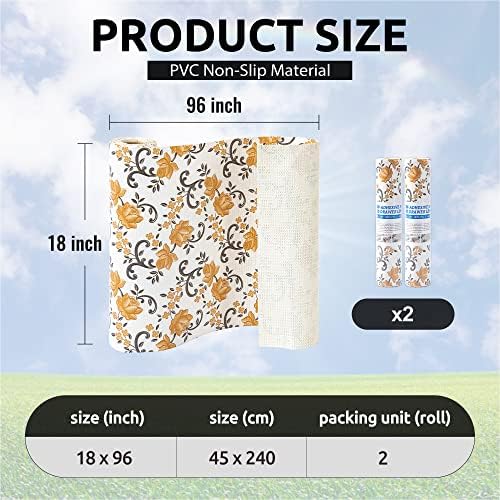 FIFTY FEET 18X96 Inch Shelf Liner for Kitchen Cabinets, PVC Drawer Liner for Dresser Non-Slip Bathroom, Non-Adhesive Cabinet Liner Washable (Yellow Floral)(2 Roll) - Image 3