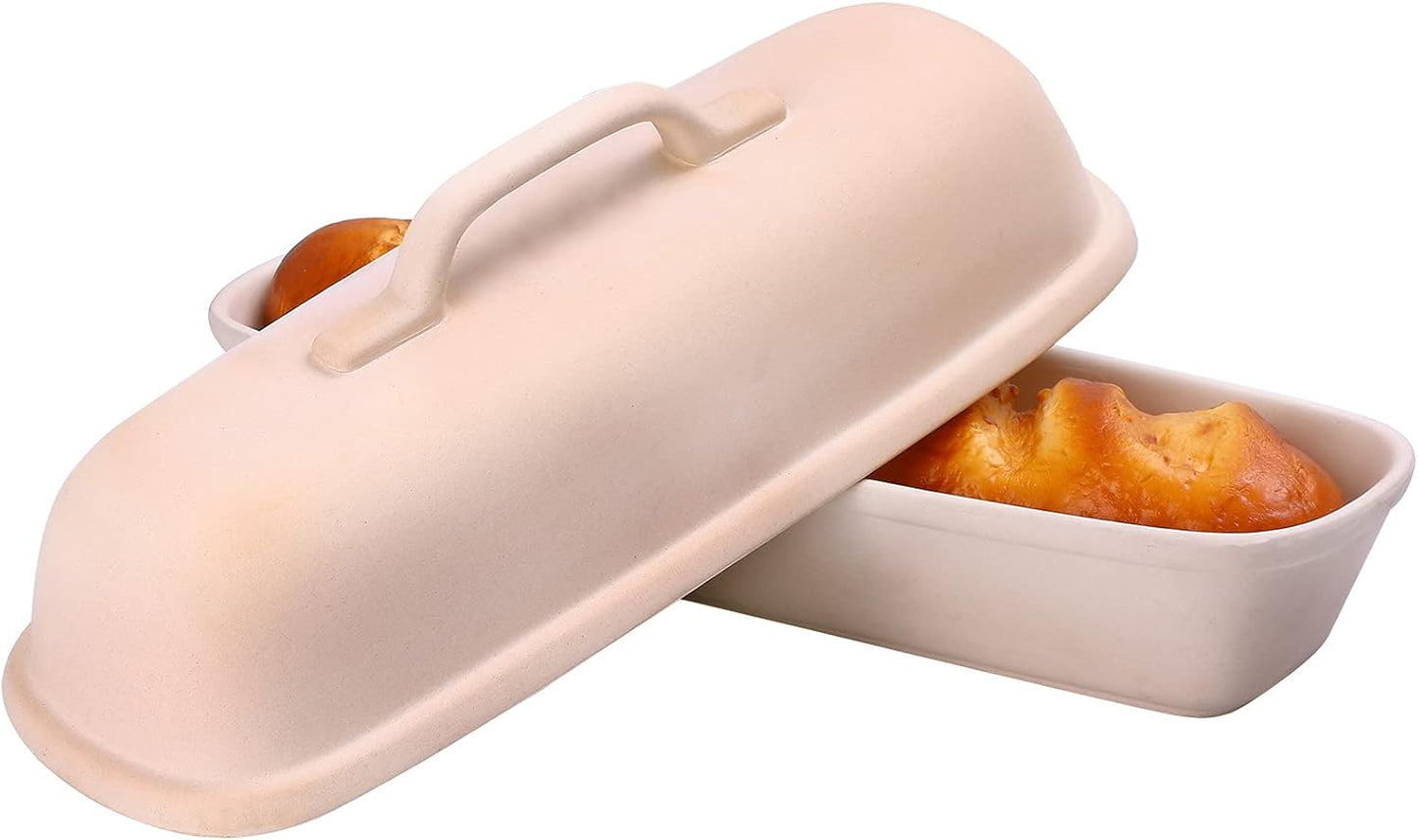 Goodview Household Superstone Covered Baker,Unglazed stoneware bakeware,Square Bread Porcelain Baking Pan,Bakes Italian Bread with Light Crumb and Crusty Crust (15.3 * 5.9 * 7 in)