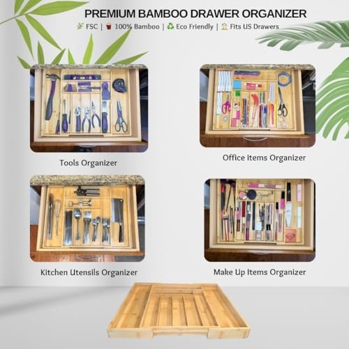 EVERLINE Expandable Bamboo Drawer Organizer for Kitchen Utensils - Image 4