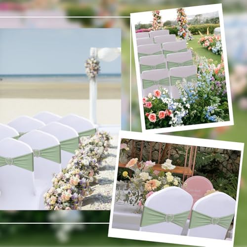 Sage Green Chair Sashes 60 Pack Spandex Sage Green Sashes for Chairs Stretch Chair Sashes Clearance with Heart Buckle Slider for Wedding Banquet Party Decorations - Image 6