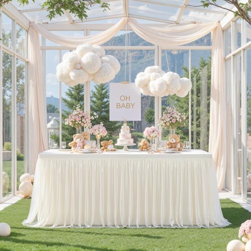 HB HBB MAGIC Ivory Table Cloths 8 Foot Rectangle Tulle Table Skirt Rectangle Tables 8ft Fitted Spandex Table Covers Stretch Elastic Banquet Birthday Party Baby Shower Wedding Table Cloths - Image 6