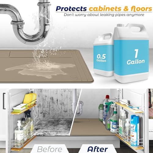 The Original Under Sink Mat - Silicone Waterproof mat, Trimmable, Easy to Clean, Kitchen cabinet liner, Under sink protector mats, Drip Tray with Lip (Brown, 31" x 22") - Image 5