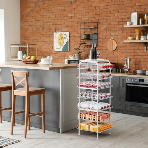 smusei Water Bottle Organizer 7 Tier Free Standing Bottled Water Storage Rack Metal Wire Water Bottle Holder Rack Large Capacity Soda Beverage Drink Stand Shelf for Pantry Kitchen Office, White - Image 6