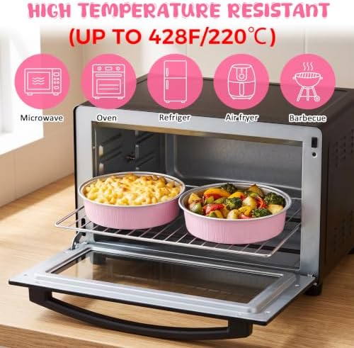 Yinder 120 Pcs 8 oz Disposable Creme Brulee Ramekins with Lids, 4 Inch Mini Pie Tins Aluminum Foil Pie Tart Cake Baking Pans Individual Round Containers Oven Safe (Light Pink) - Image 5