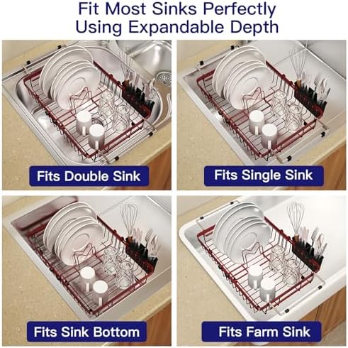 MAJALiS Red Dish Drying Rack Over The Sink with Utensil Holder - Image 4