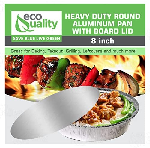EcoQuality 8" Round Aluminum Foil Pans with Board Lids - Disposable Containers with Foldable Walls for Pie Baking, Cooking, Serving, Reheating, and Storing - Freezer and Oven Safe Tart Pan 500 Pack - Image 5