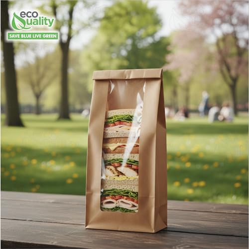 Bakery Bag with Window For Cookies or Pastries - 8.7 x 4.7 x 2 inches Brown Kraft Paper - Pastry Bagel - Sandwich - Trail Mix Bags (500) - Image 6