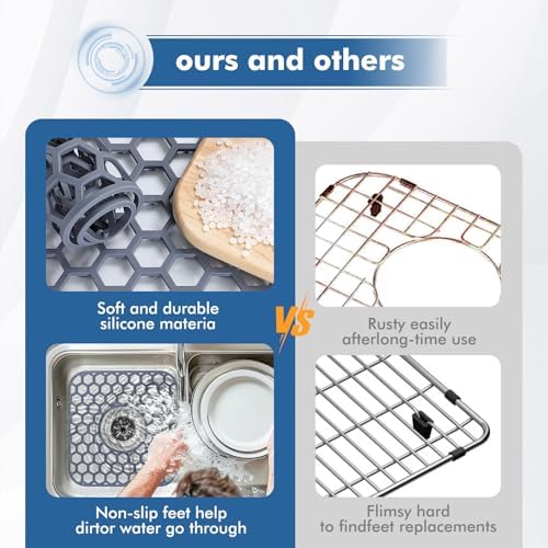 2 Pack Silicone Sink Protectors for Kitchen Sink-12"x 11" Center Drain - Image 5