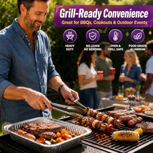 Aluminum Foil Pans Half Size 9x13, Disposable Aluminum Pans Large Baking Pan Trays-Heavy Duty Foil Pans Roasting, Cooking, Heating or Steam (25 pans with lids) - Image 4