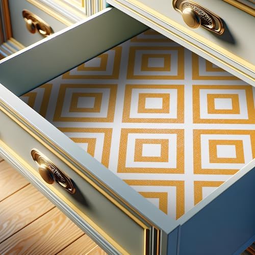 FIFTY FEET 12"x120" Non-Adhesive Shelf Liner for Kitchen Cabinets and Drawers, Washable Non-Slip PVC Cabinet Liner (Yellow Plaid)(1 Roll) by FIFTYFEET