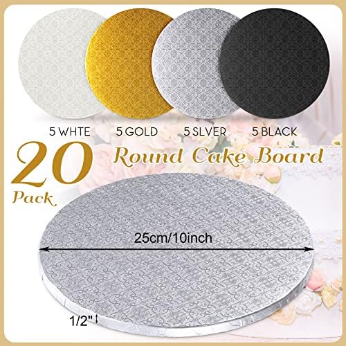Zopeal 20 Pack 10 Inch Round Wedding Cake Boards,Black, Silver, Gold,White | Thick Cake Drums, 1/2" Cakes Drum, Heavy Duty Corrugated Cakes Base for Birthday, Baby Shower, Bakery Display - Image 2