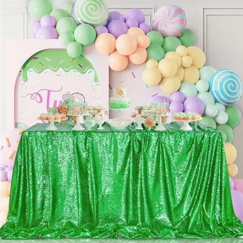 QueenDream Rectangle Tablecloth 90x132inch Green Sequin Table Cloth Overlay - Image 4