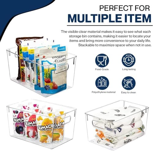 Clear Plastic Storage Bins with Lids, Perfect for Kitchen Organization or Pantry Organization and Storage, Stackable Fridge Organizer Bins, Storage Containers for Organizing, Cabinet Organizers - Image 4
