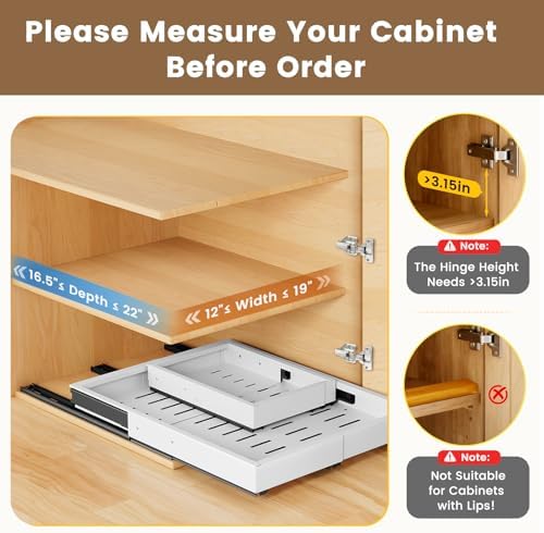 2 Pack Pull Out Cabinet Organizer, Expandable Width (11.4"-18.9") Depth (16.3"-21.7") Pull out Drawers for Cabinets with 3 Rails, No Drill Adhesive Film or Nail Slide out Drawers for Kitchen, Pantry - Image 3