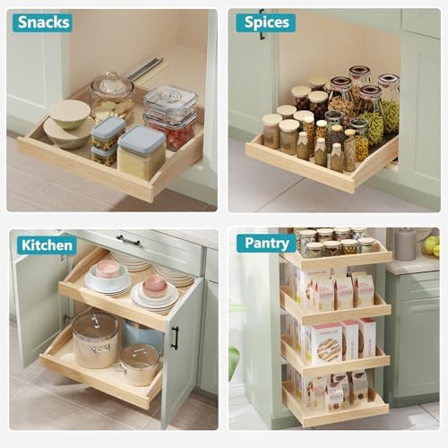 ROOMTEC Pull Out Cabinet Organizer with Soft Close, 22-1/2" W x 21" D, Pull Out Cabinet Drawer for Kitchen cabinets, Pull Out Cabinet Shelf, Finished, Bottom Assembly, 2PCS - Image 5
