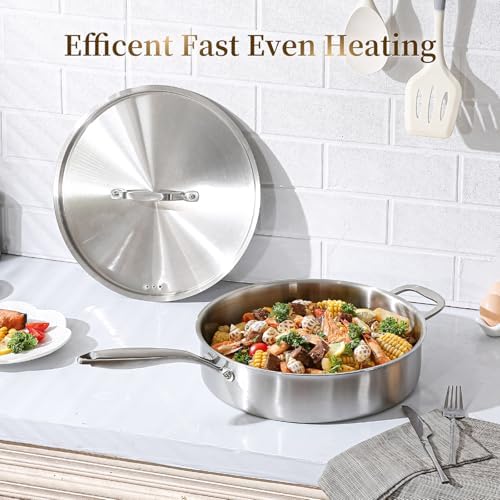 DELARLO 6QT Saute Pan Tri-Ply Stainless Steel Pan 12Inch Deep - Image 5
