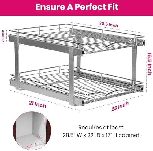2-Tier Pull-Out Cabinet Organizer for Kitchen, 28"W x 21”D x 16.5"H - Image 3