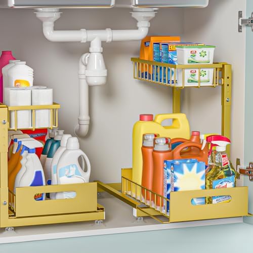 Saydear 2-Pack L-Shaped Under Sink Organizer, 2-Tier Pull-out Cabinet Rack by Saydear