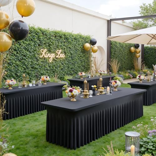 12 Pack Black Spandex Tablecloth for 6 Foot Rectangle Tables, Wrinkle Free Fitted Table Cloth Cover 6ft Black Stretchy Tablecloths with Skirt for Parties Weddings Birthday Banquet Baby Shower - Image 4