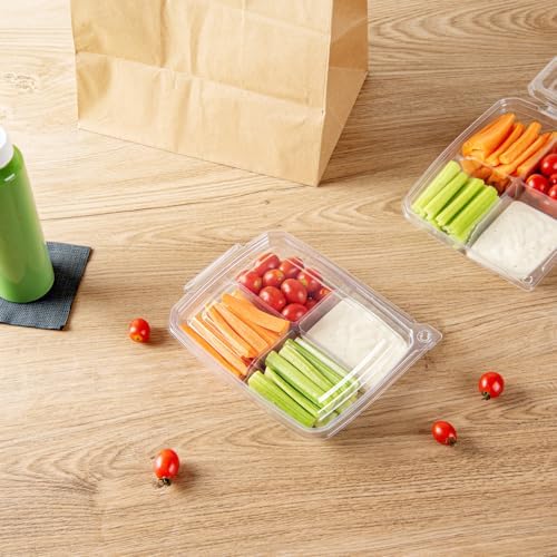 Tamper Tek 13 Ounce Rectangle Take Out Containers, 100 Durable Carryout Containers - Tamper-Evident, Freezable, Clear Plastic To-Go Containers, 4 Compartments, With Hinged Lids - Restaurantware - Image 3