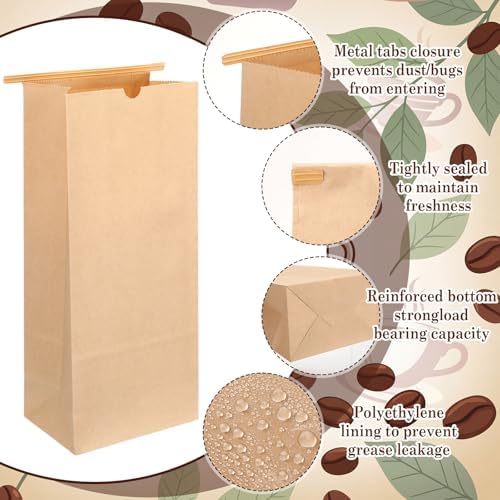Epakh 80 Pcs 2 lb Kraft Coffee Bags 32oz Resealable Coffee Bean Paper Bag - Image 3