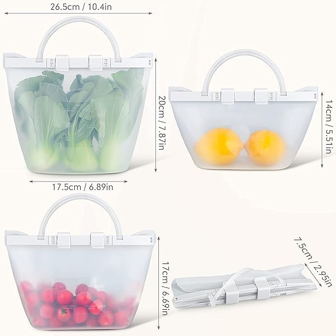Reusable Silicone Leakproof Food Storage SnapBags Airtight Odorless Bag Stand-Up Bags Flat Bottom Reusable Ziplock Freezer Bag, Dishwasher Safe Bags Reusable Sous Vide Bags - Image 3