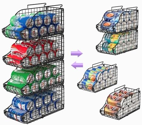 Sonyabecca 4-Pack Stackable Can Rack Organizer for Kitchen Pantry | Soda Can Organizer and Food Storage Dispenser for Pantry Cabinets. Foldable Wire Rack Keeps Canned Food Organized - Image 4