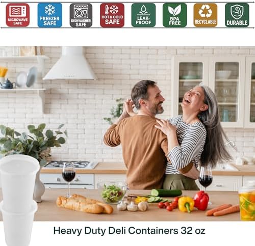 Reusable Plastic BPA-Free Food Storage Deli Container Leak‑Proof | 32oz, 50 set, Heavy Duty, Microwave, Freezer & Dishwasher Safe, Stackable - Image 4