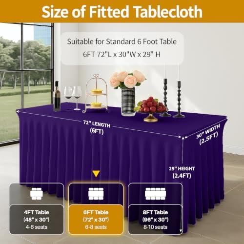 Deep Dream 2 Pack Purple Spandex Table Covers 6 Foot, Fitted Stretch Tableclothes 30x72 Inch, Wrinkle Free 6FT Fitted Table Clothes with Skirt for Party, Banquet, Wedding and Events - Image 3