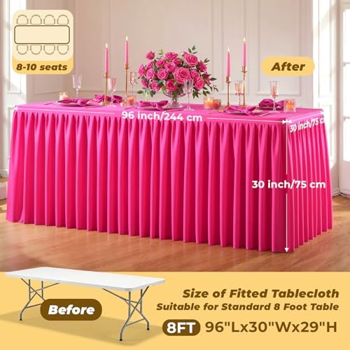 Red Polyester Table Cloths for Rectangle 8 Foot Tables, 1 Pack Wrinkle Free Tablecloths Stretchy Banquet Ruffle Fitted Table Cover Desk Skirt for Parties Wedding Birthday Baby Shower - Image 5