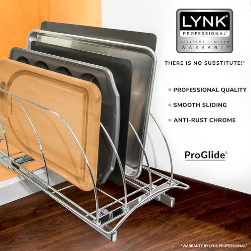 LYNK PROFESSIONAL® Pull Out Cookie Sheet Organizer for Cabinet – Baking Sheet Organizer – Sheet Pan Organizer - Lifetime Ltd. Warranty – 10” x 21” Deep Inside Cabinet, Chrome - Image 2
