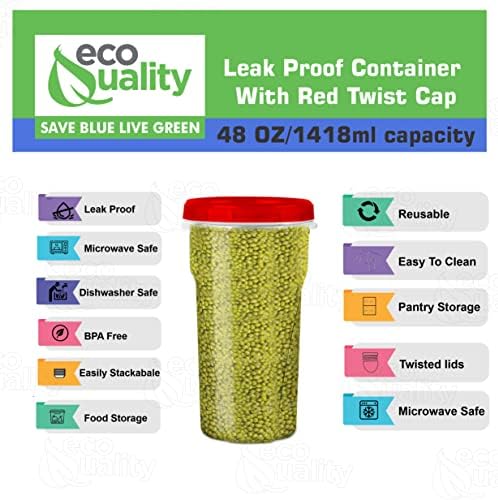 48 oz Clear Twist Top Storage Deli Containers with Leak Proof Lids Red - BPA Free Snack Containers Airtight Reusable Plastic Food Storage Canisters with Twist Seal Caps, Food Storage, Meal Prep, Freezer, Kitchen Organizer, Stackable, Reusable (8) - Image 4