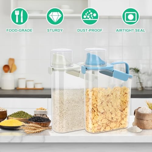TBMax 2 Pack Rice Container Cereal Storage Container 3.2 Quarts, Kitchen Pantry Dry Food Storage Holder with Easy-Pouring Spout & Handy Cup, Small Pet Dog Cat Food Dispenser for Daily Feeding - Image 5