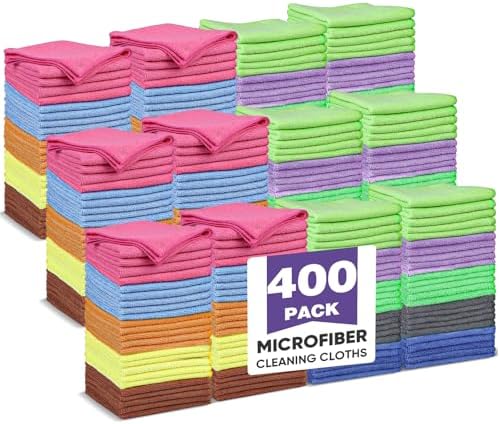 10 Colors Microfiber Cleaning Cloths, 400 Pack Assorted Cleaning Rags by TEAWOO
