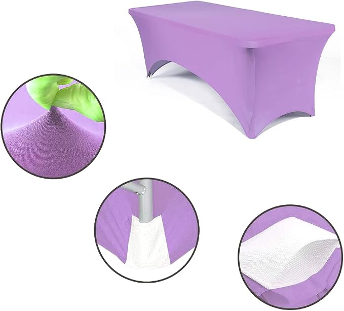 MDS® Pack of 5 Spandex Tablecloth 6FT Tight Fitted Stretch Table Cover – Washable Wrinkle-Free Reusable Elastic Patio Tablecloth for Wedding, Party, Banquet, Trade Show, Event Décor - Lavender - Image 4