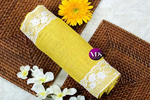 VDS Pack of 12, Burlap Table Runner with White Lace Edge, 100% Natural Jute Rustic Hessian Table Cloth Centerpiece for Wedding Birthday Party Banquet Table Decoration (Size 12X108 Inch)(Yellow) - Image 6