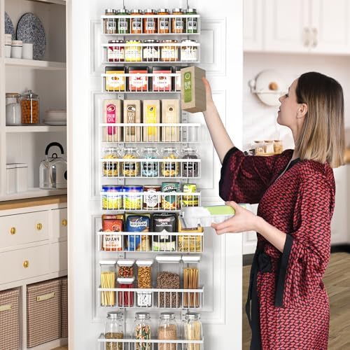 Moforoco 9-Tier White Over The Door Pantry Organizer, Pantry Organization and Storage, Black Hanging Basket Wall Spice Rack Seasoning Shelves, Home & Kitchen Bedroom Bathroom House Essentials - Image 4