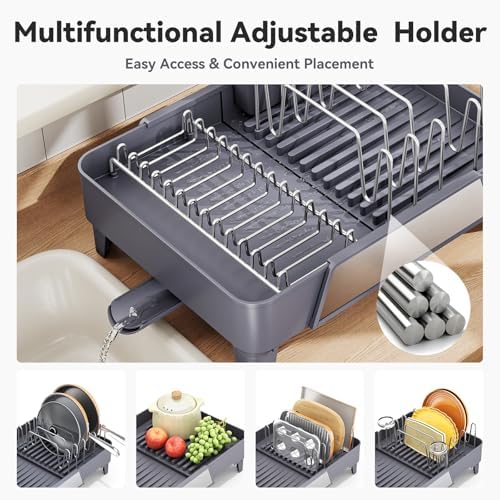 Urackify Large Dish Drying Rack, Expandable Dish Drainer, Gray - Image 5