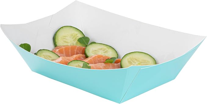 Restaurantware-Bio Tek 1 Pound Food Trays, 50 Disposable Paper Food Trays - Heavy-Duty, Greaseproof, Turquoise Paper Food Boats, For Snacks, Appetizers, Or Treats, Use At Parties Or Carnivals - Image 7
