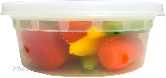 PCM 8 oz. Heavy Duty Round Deli Food Soup Plastic Container w/Lid 100% BPA Free (Pack of 12 Sets) - Image 4