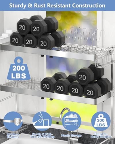 3-Tier Stainless Steel Over-the-Sink Dish Drying Rack, Expandable - Image 5