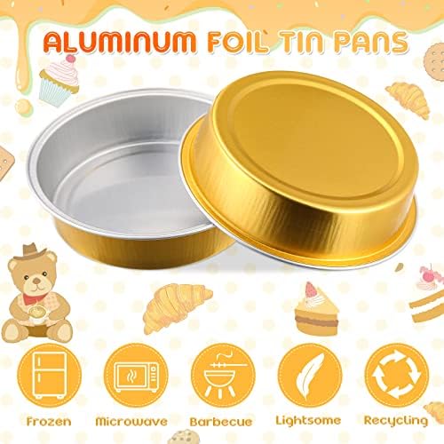 Yinder 120 Pcs 8 oz Disposable Creme Brulee Ramekins with Lids, 4 Inch Mini Pie Tins Aluminum Foil Pie Tart Cake Baking Pans Individual Round Containers Oven Safe (Gold) - Image 4