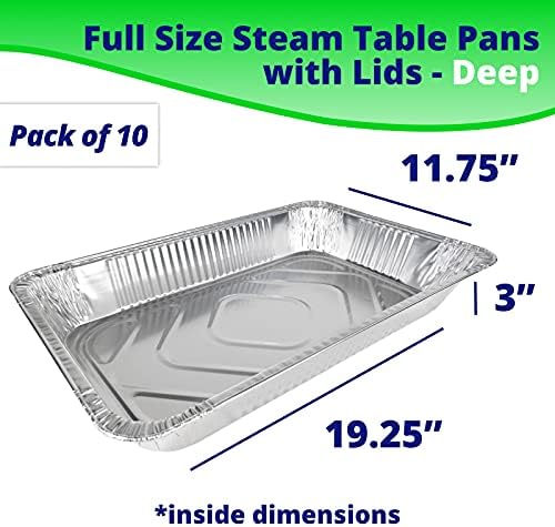 IDL Packaging Full Size Aluminum Steam Table Pans with Lids - Deep, 21" x 13" x 3" (Pack of 10) - Disposable Foil Pan for Catering, Grilling, Roasting, BBQ, Cooking, Baking, Freezing - Image 2