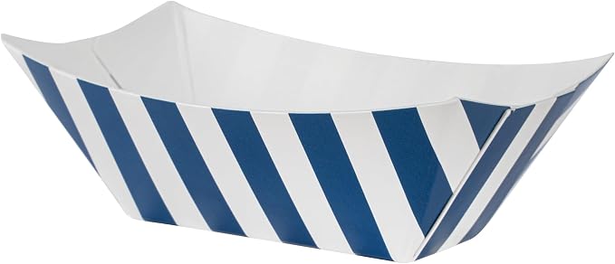 Restaurantware-Bio Tek 2 Ounce Food Trays, 400 Disposable Paper Food Trays - Greaseproof, Stripe Design, Blue And White Paper Food Boats, For Snacks, Appetizers, Or Treats, Use At Party Or Carnival - Image 2