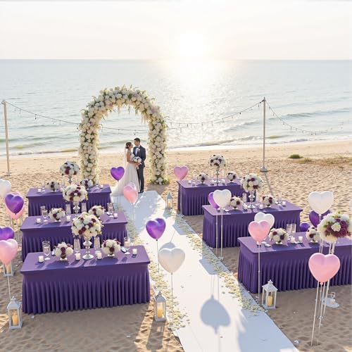 6 Pack Purple Spandex Table Clothes for 8 Foot Rectangle Tables, Wrinkle Free Fitted Table Cover 8ft Stretch Tablecloths Desk Skirt for Parties Weddings Birthday Banquet Baby Shower by Htper