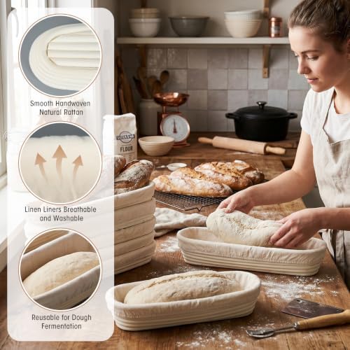 Vesici 15 Inches Baguette Banneton Proofing Basket 10 Pack with Linen Liner Baguette Banneton Bread Baking Baskets Rattan Dough Proofing Baskets for Home Bake, Bakers Supplies, Baking Gifts - Image 4